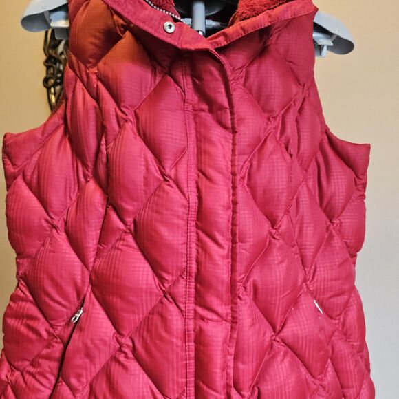 Eddie Bauer EB650 Goose Down Fill Puffer Vest Womens L Red Quilted Sherpa Collar - Picture 2 of 9